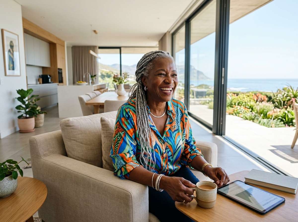A joyful 65-year-old African enjoying retirement